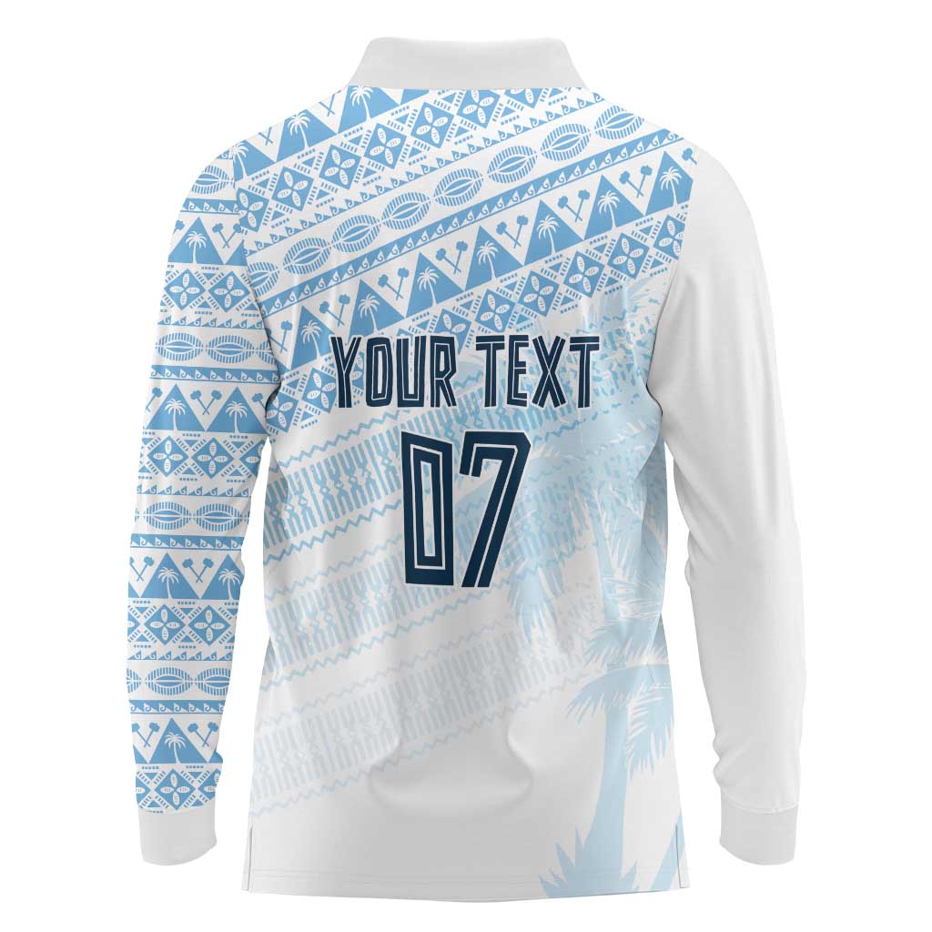 Fiji Rugby Custom Kaiviti Masi Long Sleeve Polo Shirt Turquoise LT7 - Polynesian Pride