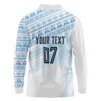 Fiji Rugby Custom Kaiviti Masi Long Sleeve Polo Shirt Turquoise LT7 - Polynesian Pride