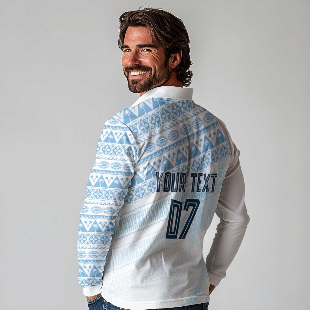 Fiji Rugby Custom Kaiviti Masi Long Sleeve Polo Shirt Turquoise LT7 - Polynesian Pride