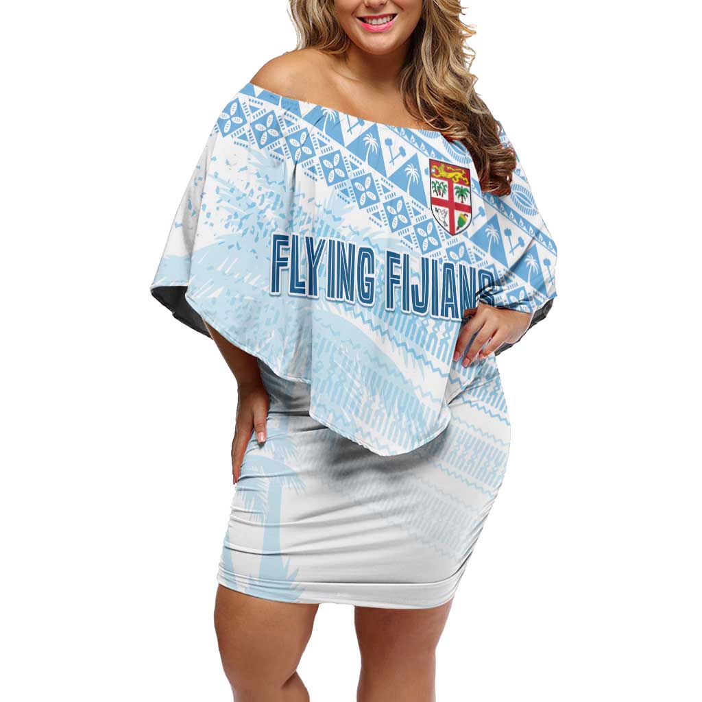 Fiji Rugby Custom Kaiviti Masi Off Shoulder Short Dress Turquoise LT7 Women Turquoise - Polynesian Pride