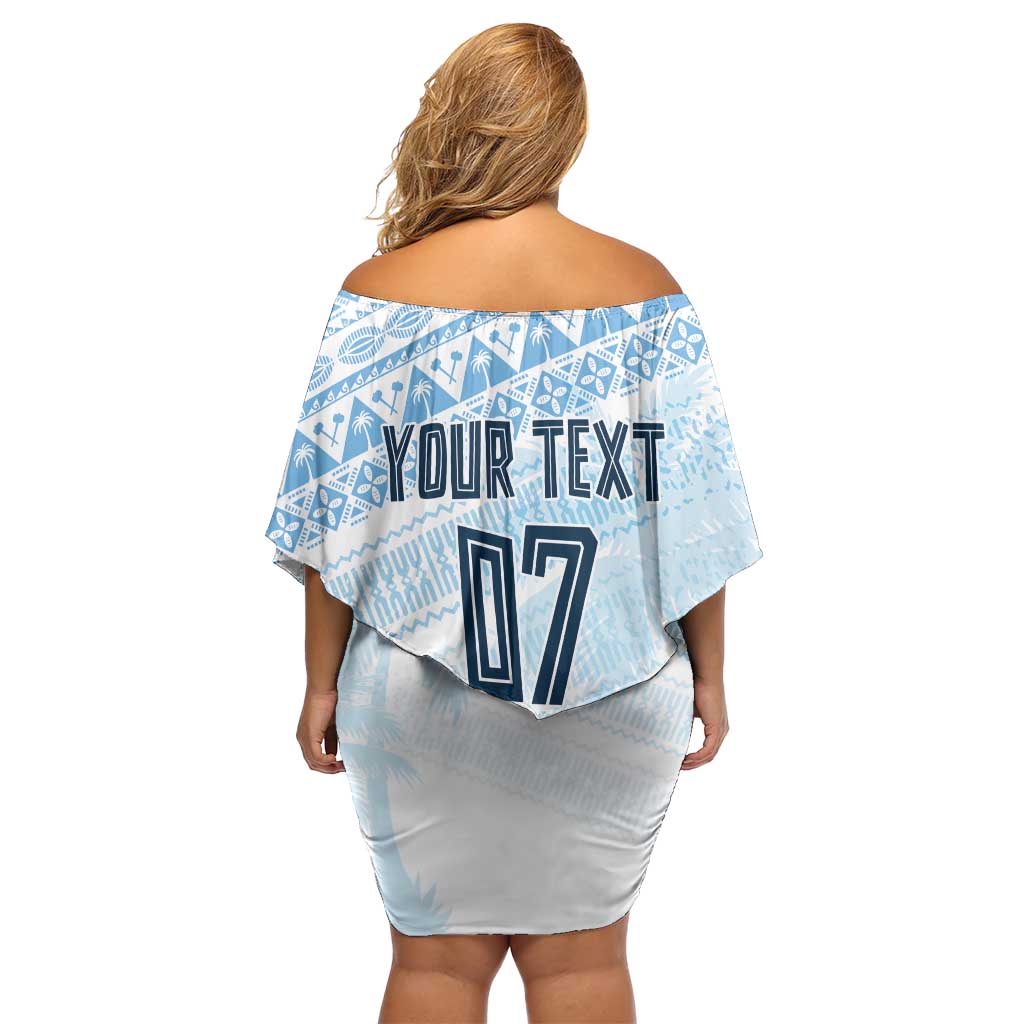 Fiji Rugby Custom Kaiviti Masi Off Shoulder Short Dress Turquoise LT7 - Polynesian Pride