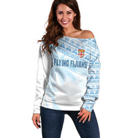Fiji Rugby Custom Kaiviti Masi Off Shoulder Sweater Turquoise LT7 Women Turquoise - Polynesian Pride