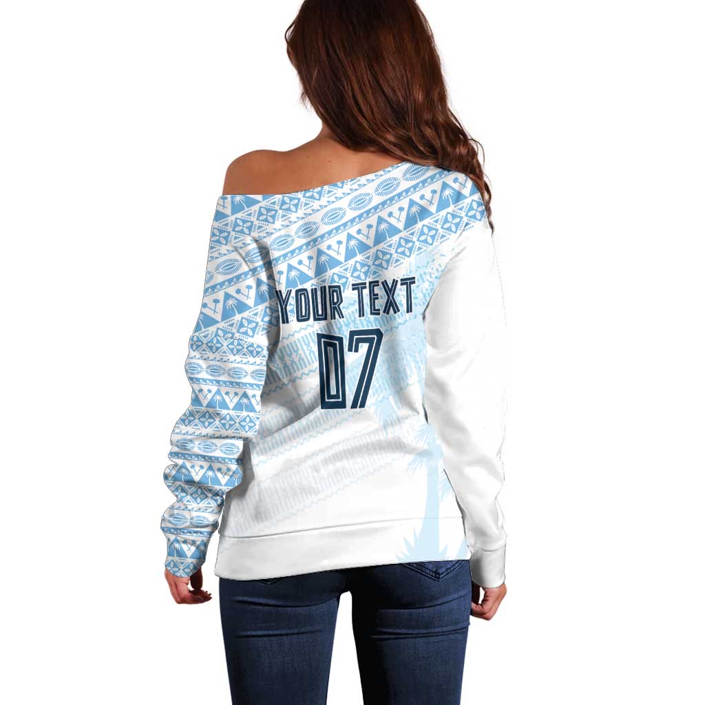 Fiji Rugby Custom Kaiviti Masi Off Shoulder Sweater Turquoise LT7 - Polynesian Pride