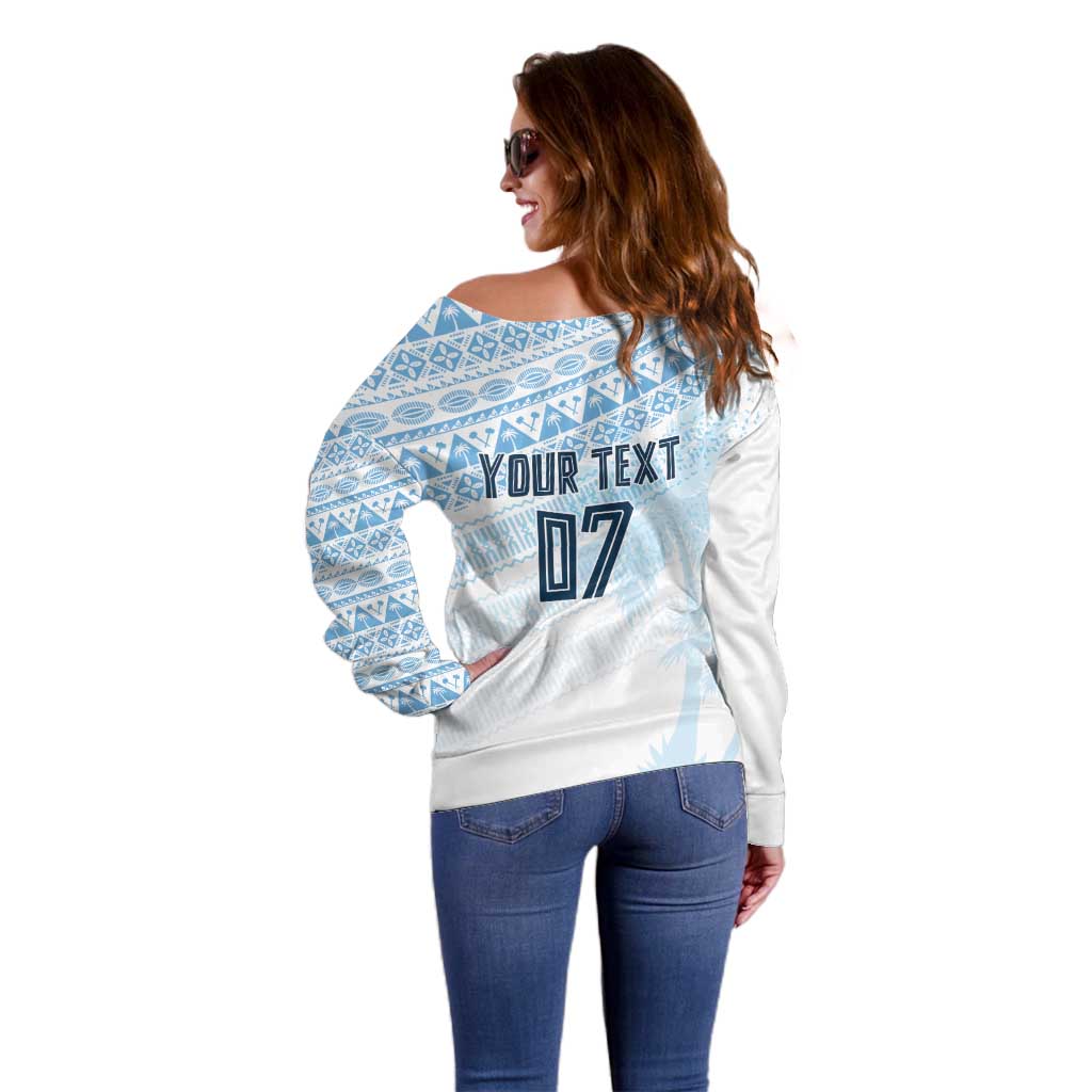 Fiji Rugby Custom Kaiviti Masi Off Shoulder Sweater Turquoise LT7 - Polynesian Pride