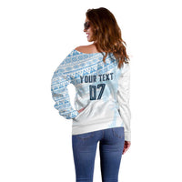Fiji Rugby Custom Kaiviti Masi Off Shoulder Sweater Turquoise LT7 - Polynesian Pride