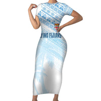 Fiji Rugby Custom Kaiviti Masi Short Sleeve Bodycon Dress Turquoise LT7 Long Dress Turquoise - Polynesian Pride