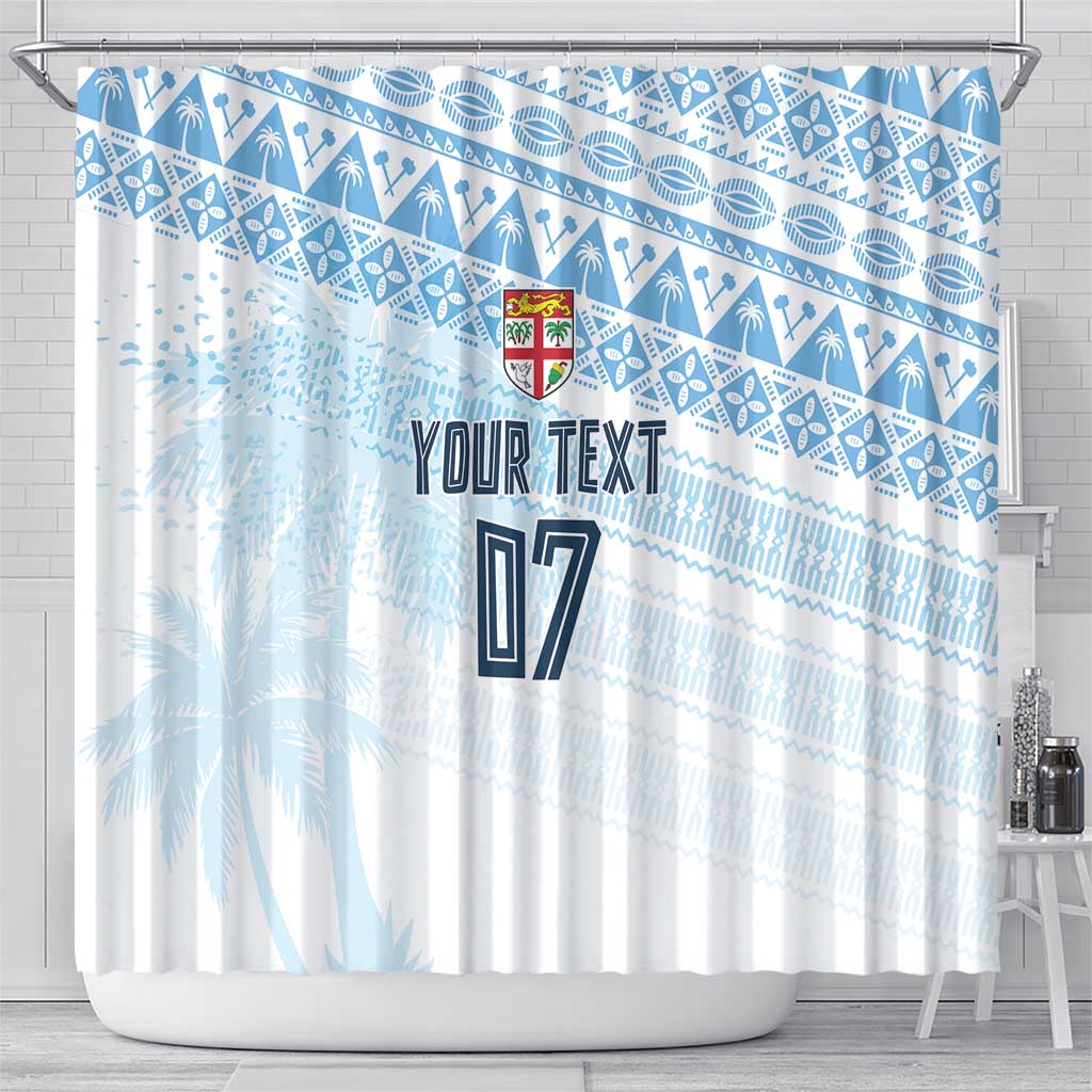 Fiji Rugby Custom Kaiviti Masi Shower Curtain Turquoise LT7 - Polynesian Pride