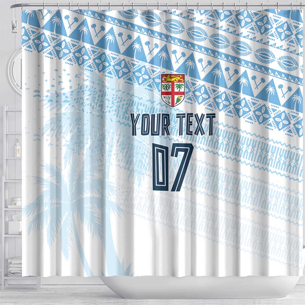 Fiji Rugby Custom Kaiviti Masi Shower Curtain Turquoise LT7 - Polynesian Pride