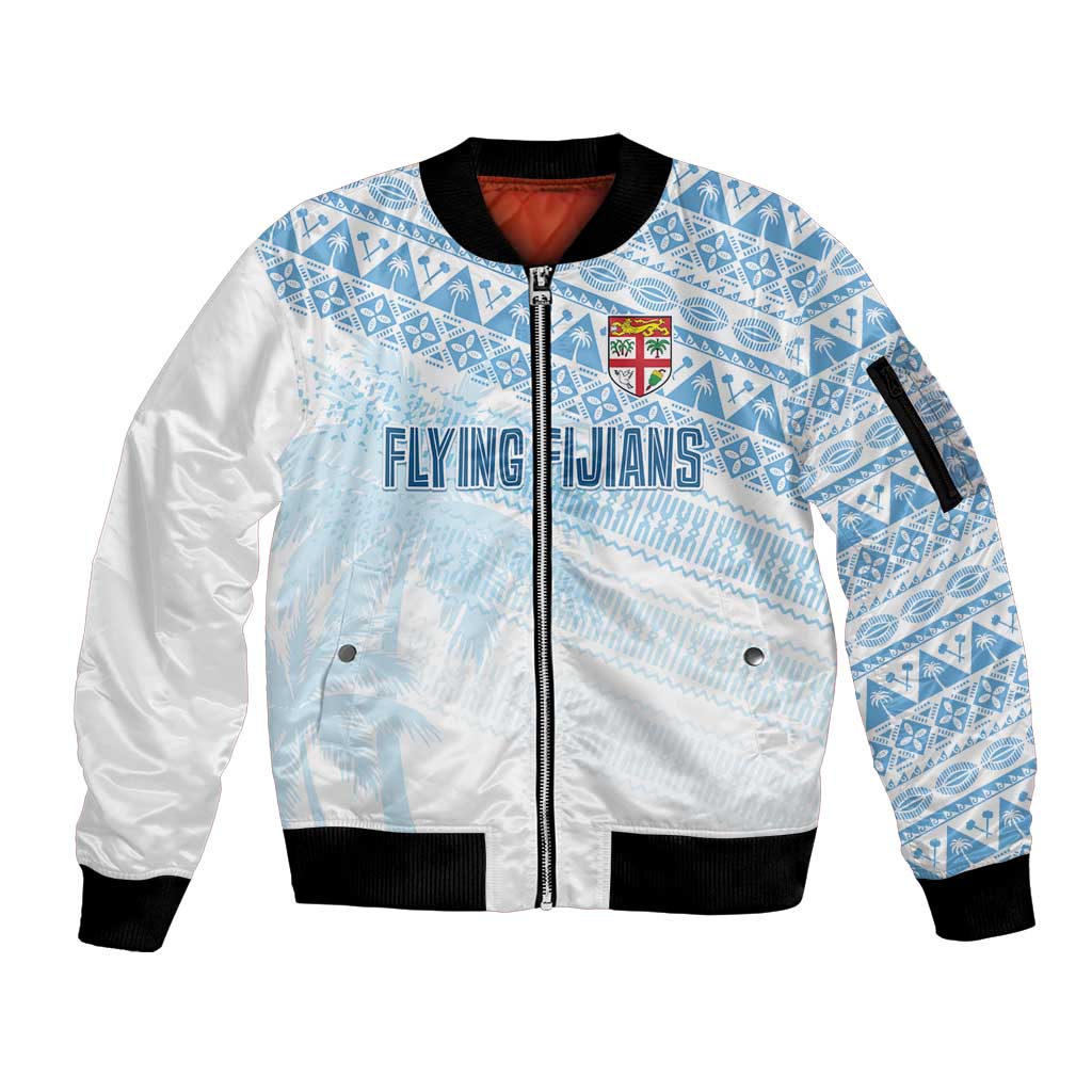 Fiji Rugby Custom Kaiviti Masi Sleeve Zip Bomber Jacket Turquoise LT7 Unisex Turquoise - Polynesian Pride