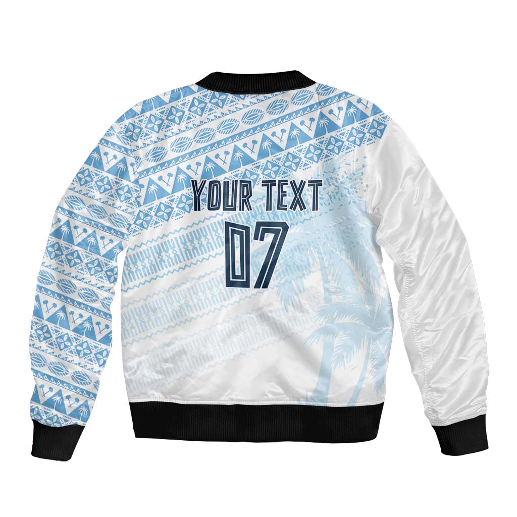 Fiji Rugby Custom Kaiviti Masi Sleeve Zip Bomber Jacket Turquoise LT7 - Polynesian Pride