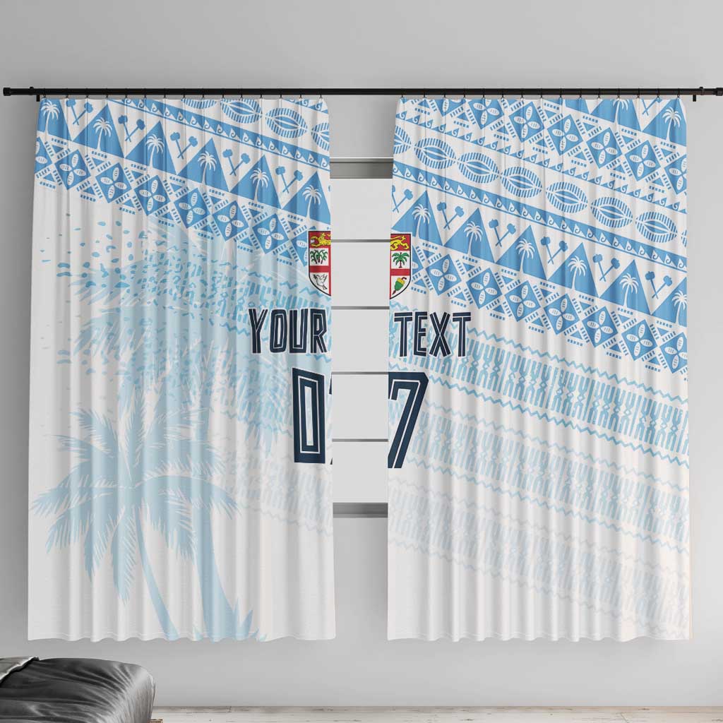 Fiji Rugby Custom Kaiviti Masi Window Curtain Turquoise LT7 With Hooks Turquoise - Polynesian Pride