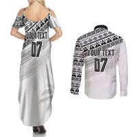Fiji Rugby Custom Kaiviti Masi Couples Matching Summer Maxi Dress and Long Sleeve Button Shirt Black LT7 - Polynesian Pride