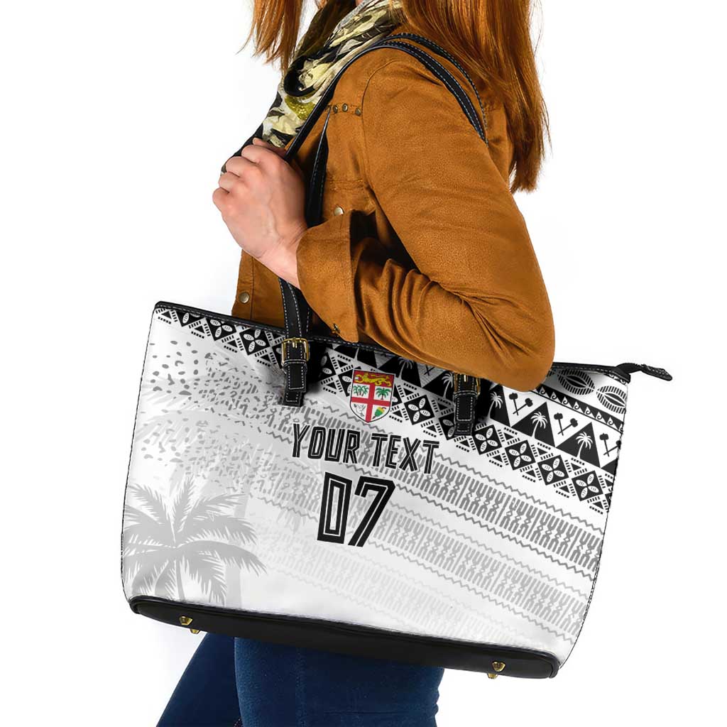 Fiji Rugby Custom Kaiviti Masi Leather Tote Bag Black LT7 Black - Polynesian Pride