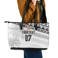 Fiji Rugby Custom Kaiviti Masi Leather Tote Bag Black LT7 - Polynesian Pride