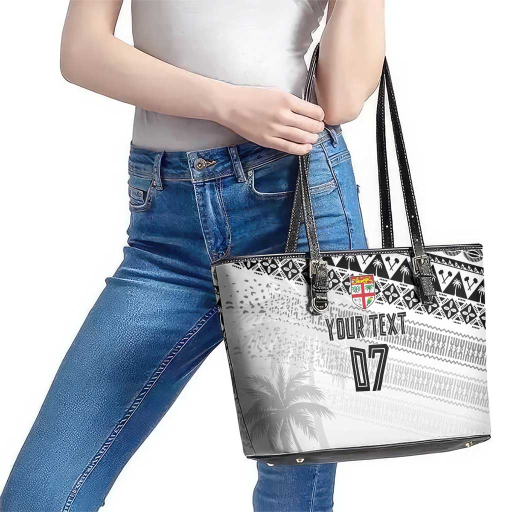 Fiji Rugby Custom Kaiviti Masi Leather Tote Bag Black LT7 - Polynesian Pride