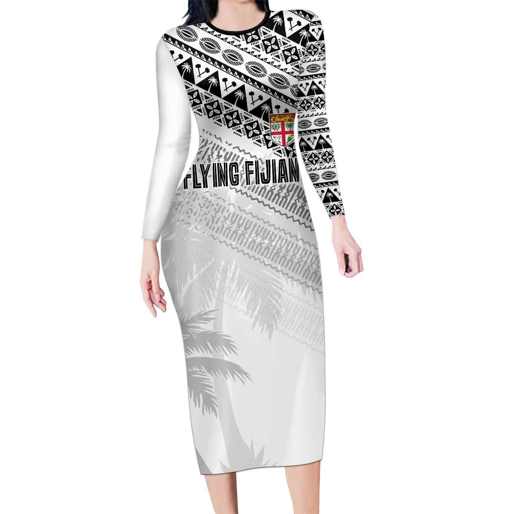 Fiji Rugby Custom Kaiviti Masi Long Sleeve Bodycon Dress Black LT7 Long Dress Black - Polynesian Pride