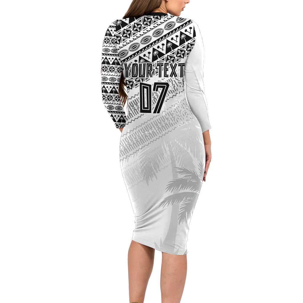 Fiji Rugby Custom Kaiviti Masi Long Sleeve Bodycon Dress Black LT7 - Polynesian Pride