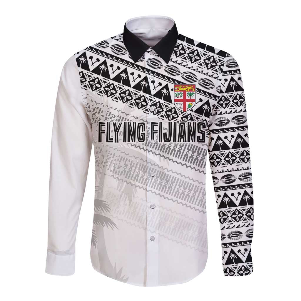 Fiji Rugby Custom Kaiviti Masi Long Sleeve Button Shirt Black LT7 Unisex Black - Polynesian Pride