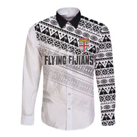 Fiji Rugby Custom Kaiviti Masi Long Sleeve Button Shirt Black LT7 Unisex Black - Polynesian Pride