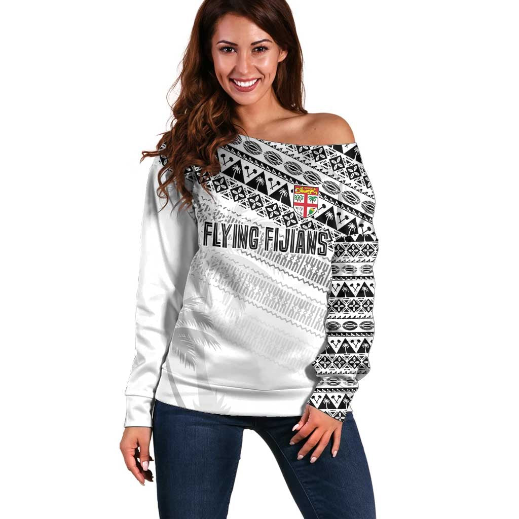 Fiji Rugby Custom Kaiviti Masi Off Shoulder Sweater Black LT7 Women Black - Polynesian Pride