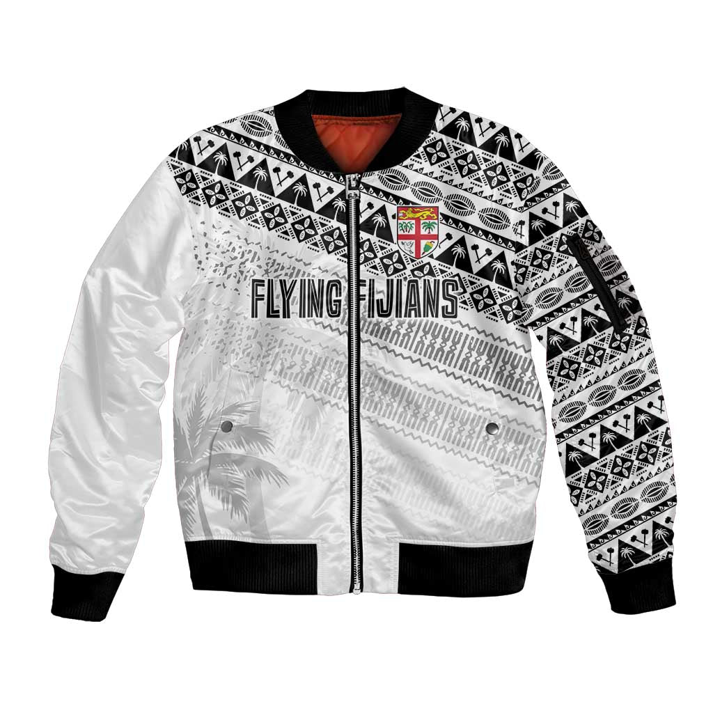 Fiji Rugby Custom Kaiviti Masi Sleeve Zip Bomber Jacket Black LT7 Unisex Black - Polynesian Pride