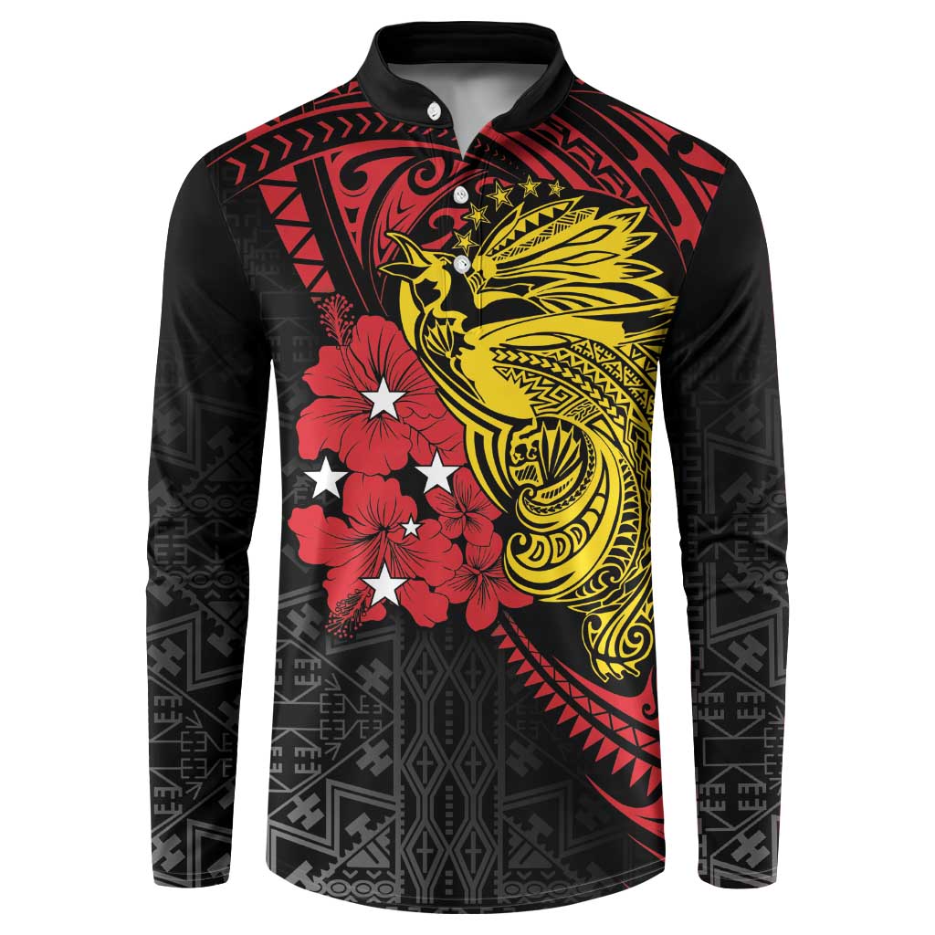 Papua New Guinea 49th Independence Day Button Sweatshirt Motuan Revareva Bird-of-Paradise LT7 Black - Polynesian Pride