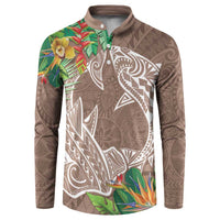 Polynesia Button Sweatshirt Sharks Duo Tropical Brown LT7 Brown - Polynesian Pride