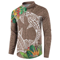 Polynesia Button Sweatshirt Sharks Duo Tropical Brown LT7 - Polynesian Pride