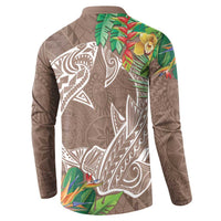Polynesia Button Sweatshirt Sharks Duo Tropical Brown LT7 - Polynesian Pride