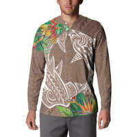 Polynesia Button Sweatshirt Sharks Duo Tropical Brown LT7 - Polynesian Pride