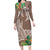 Polynesia Family Matching Long Sleeve Bodycon Dress and Hawaiian Shirt Sharks Duo Tropical Brown