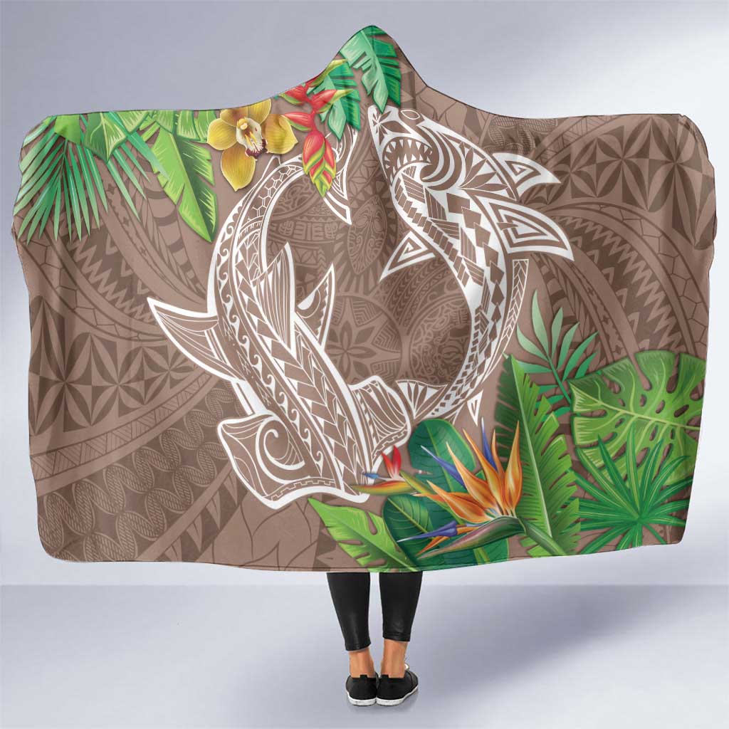 Polynesia Hooded Blanket Sharks Duo Tropical Brown LT7 One Size Brown - Polynesian Pride