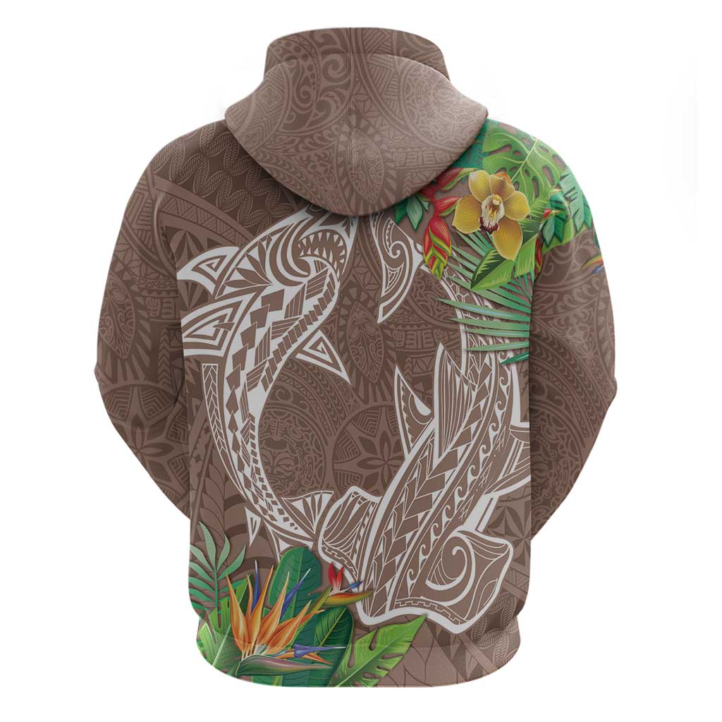 Polynesia Hoodie Sharks Duo Tropical Brown LT7 - Polynesian Pride