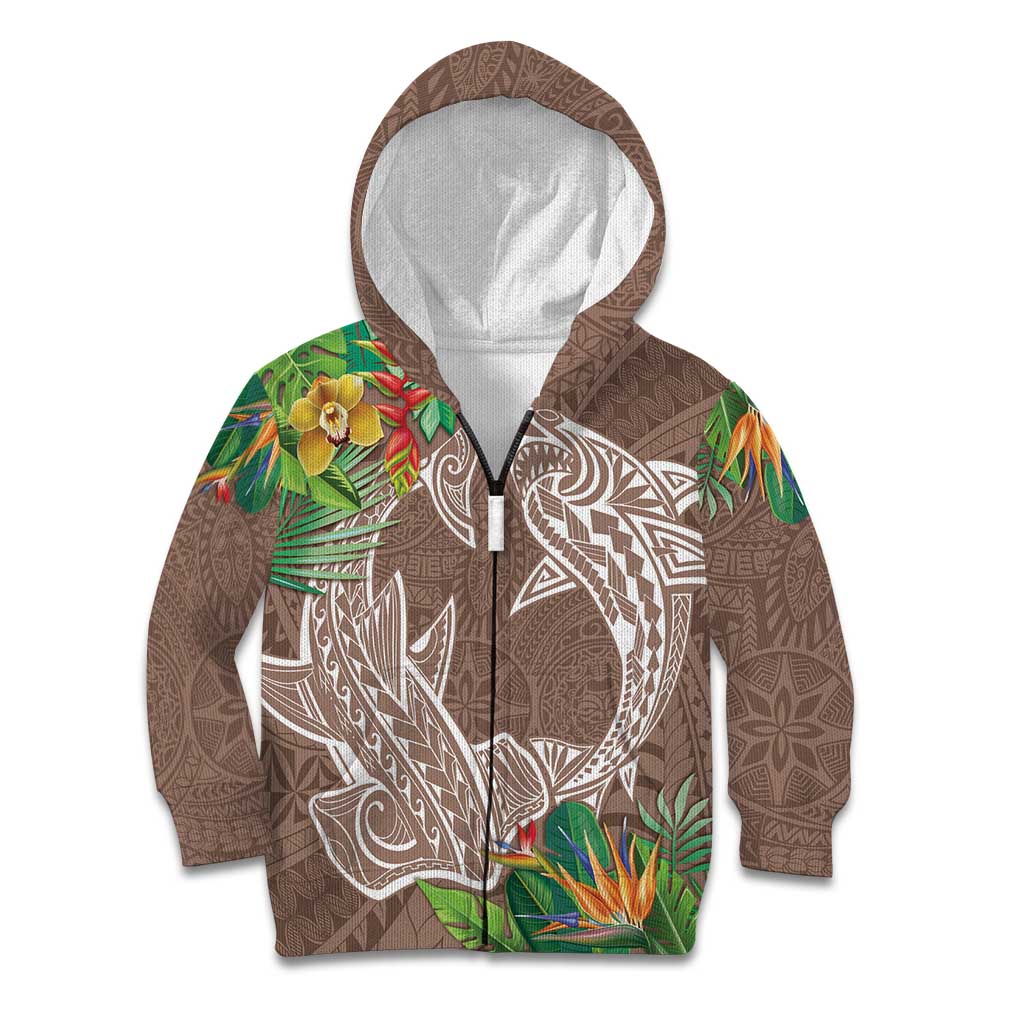 Polynesia Kid Hoodie Sharks Duo Tropical Brown LT7 Zip Hoodie Brown - Polynesian Pride
