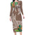 Polynesia Long Sleeve Bodycon Dress Sharks Duo Tropical Brown