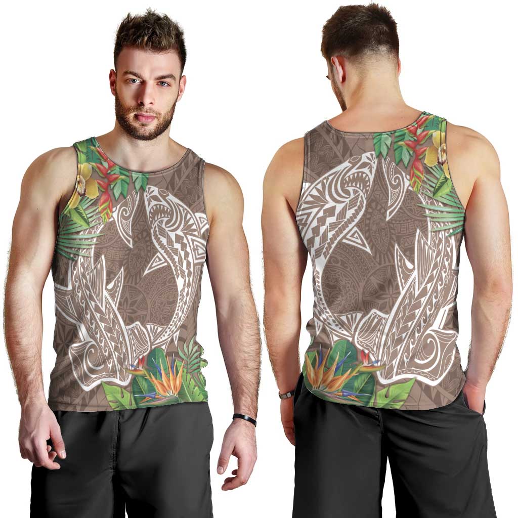 Polynesia Men Tank Top Sharks Duo Tropical Brown LT7 - Polynesian Pride