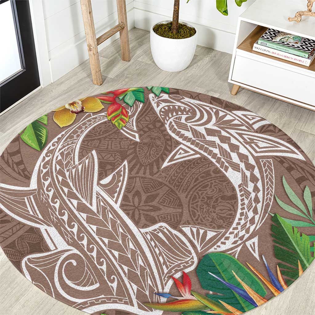 Polynesia Round Carpet Sharks Duo Tropical Brown LT7 Brown - Polynesian Pride