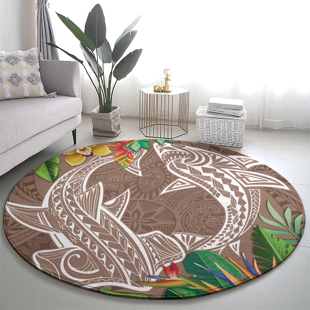 Polynesia Round Carpet Sharks Duo Tropical Brown LT7 - Polynesian Pride