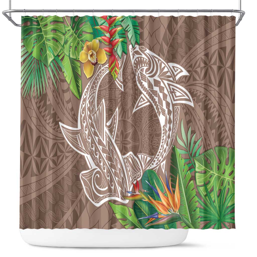 Polynesia Shower Curtain Sharks Duo Tropical Brown