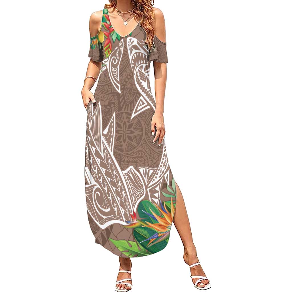 Polynesia Summer Maxi Dress Sharks Duo Tropical Brown LT7 Women Brown - Polynesian Pride