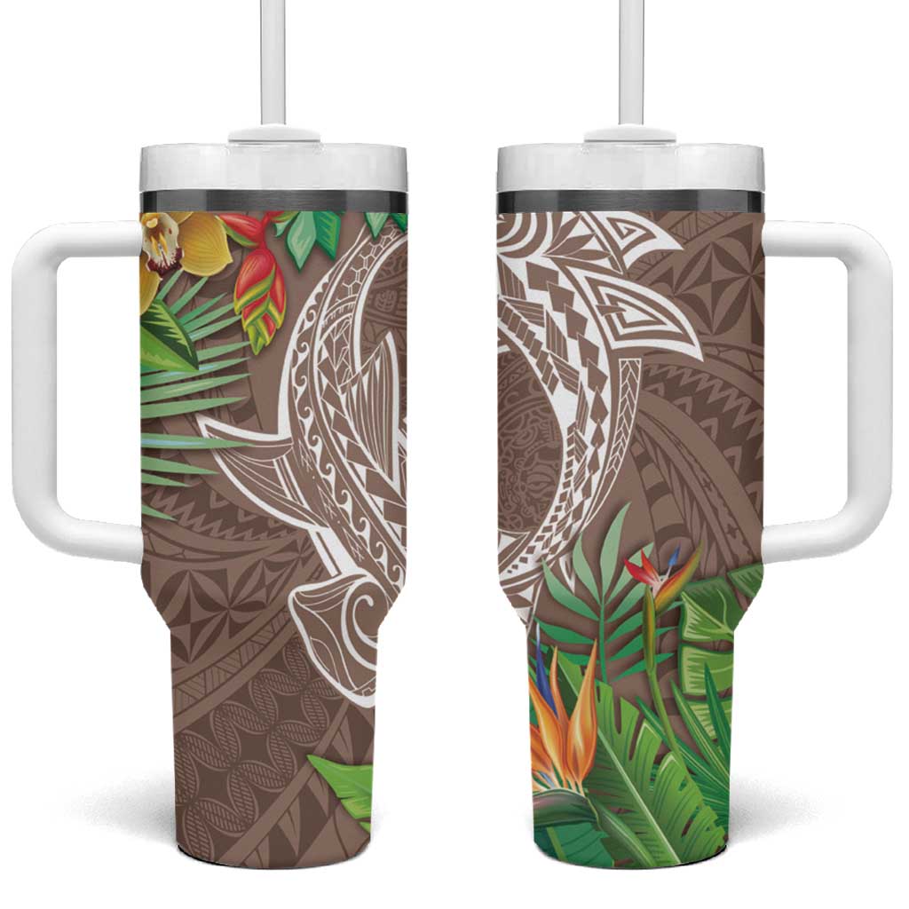 Polynesia Tumbler With Handle Sharks Duo Tropical Brown LT7 One Size: 40 oz Brown - Polynesian Pride