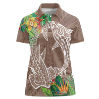 Polynesia Women Polo Shirt Sharks Duo Tropical Brown LT7 Female Brown - Polynesian Pride