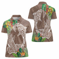 Polynesia Women Polo Shirt Sharks Duo Tropical Brown LT7 - Polynesian Pride