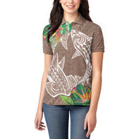 Polynesia Women Polo Shirt Sharks Duo Tropical Brown LT7 - Polynesian Pride