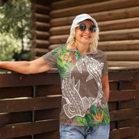 Polynesia Women Polo Shirt Sharks Duo Tropical Brown LT7 - Polynesian Pride