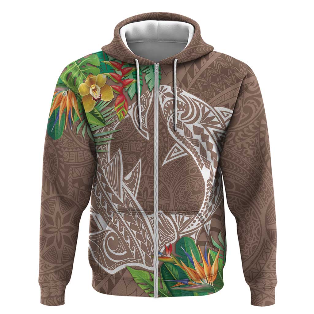 Polynesia Zip Hoodie Sharks Duo Tropical Brown LT7 Zip Hoodie Brown - Polynesian Pride