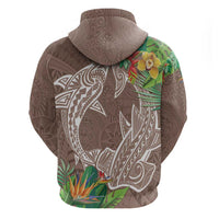 Polynesia Zip Hoodie Sharks Duo Tropical Brown LT7 - Polynesian Pride