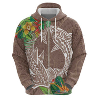 Polynesia Zip Hoodie Sharks Duo Tropical Brown LT7 - Polynesian Pride