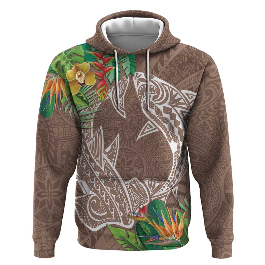 Polynesia Zip Hoodie Sharks Duo Tropical Brown LT7 Pullover Hoodie Brown - Polynesian Pride