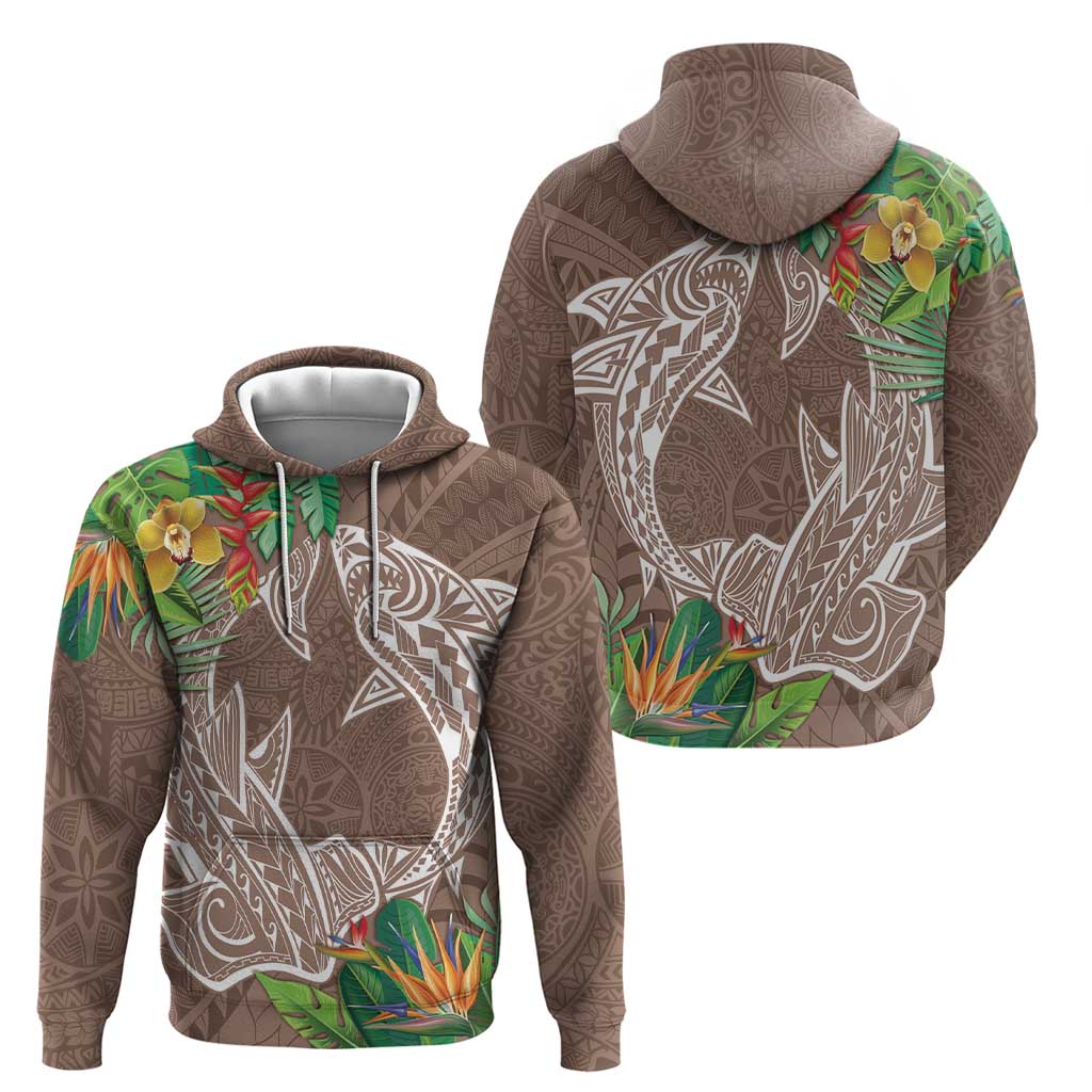 Polynesia Zip Hoodie Sharks Duo Tropical Brown LT7 - Polynesian Pride